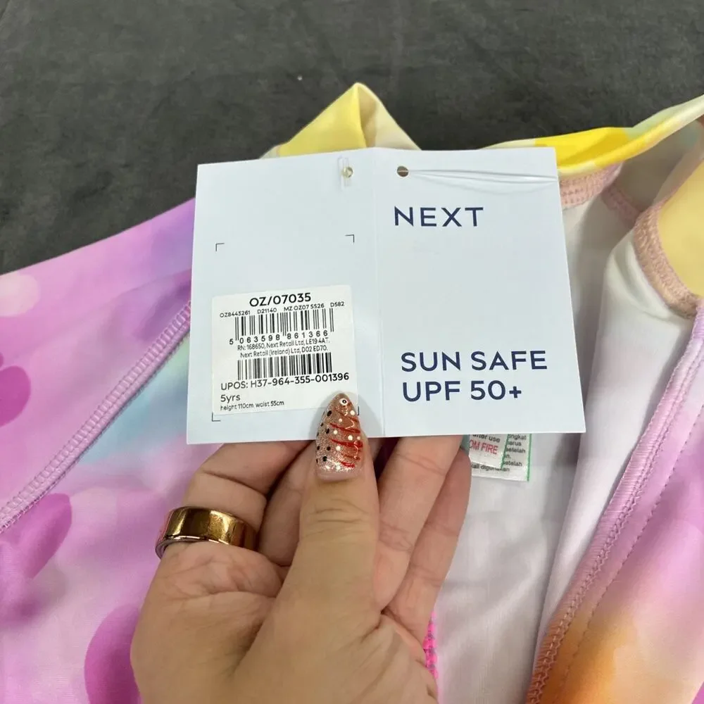 2) NEXT 5 Years UK Rainbow Print One Piece Sun Safe Swimsuits NWT Bnfts Charity